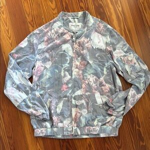 Obey Gray and Pink Bomber Jacket with Artistic Print